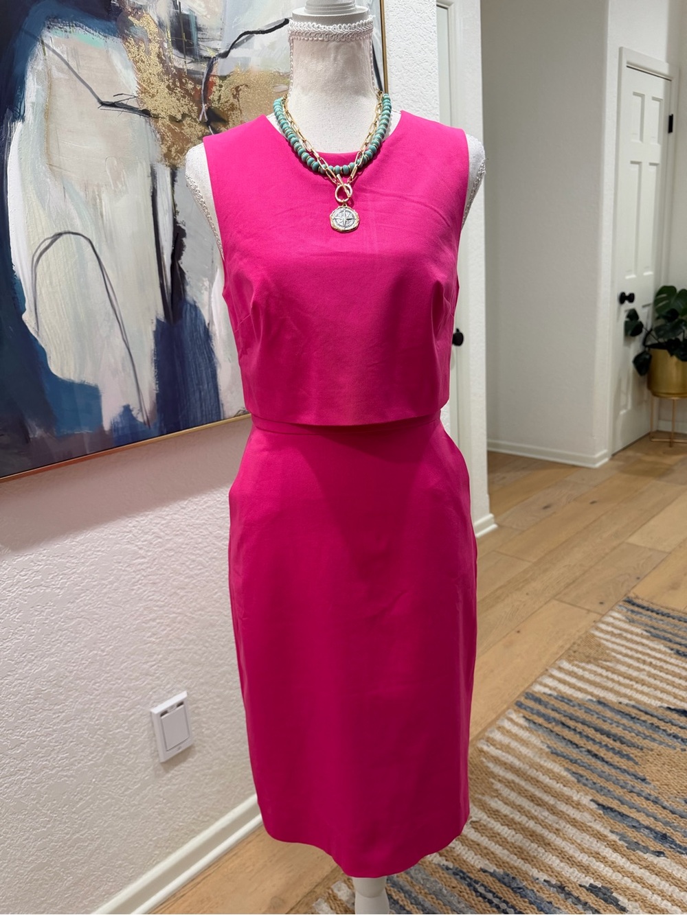 NWT J. Crew Fuchsia Sheath Pencil Dress Bi-Stretch Cotton and Viscose SZ 0